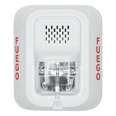 SYSTEM SENSOR Sirena con Lámpara Estroboscópica a 2 Hilos, Montaje en Pared, Color Blanco, Configuración Estroboscópica Seleccionable y Texto en Español, Nuevo Diseño Moderno y Elegante y Menor Consumo de Corriente