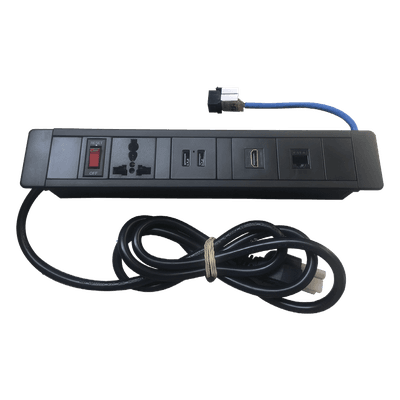 THORSMAN Hub para escritorio color negro, con 1 Puerto HDMI Hembra-Hembra, 1 Conector RJ45 Cat6, 2 Puertos USB 5V DC /2 A, y 1 Contacto eléctrico universal (11100-00001)