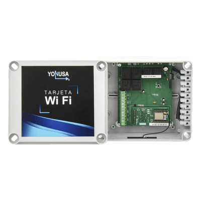 YONUSA Modulo WIFI con gabinete para uso en Energizadores YONUSA/Aplicación sin costo/Activación Remota de 4 salidas tipo Relay con alta capacidad.