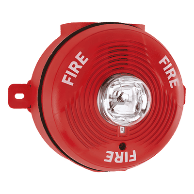 SYSTEM SENSOR Sirena con Lámpara Estroboscópica para Exterior, Montaje en Techo, Nivel de Candelas Seleccionable, Color Rojo