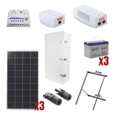 SYSCOM Kit Solar de 35 W con PoE 802.3af y PoE Pasivo 24 Vcc para una Cámara IP y un Radio Ubiquiti airMAX o Cambium ePMP.
