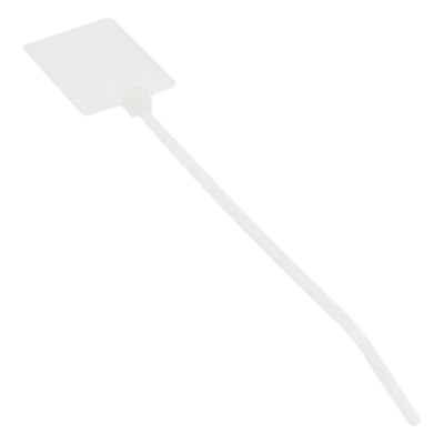 PANDUIT Cincho de Identificación Tipo Bandera, 130 mm largo x 2.5mm ancho, Área de Marcado de 19.1 x 26.4 mm, Nylon 6.6, Color Natural, Bolsa de 100pz