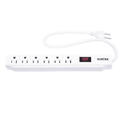 SURTEK Multicontacto con Supresor de Picos 450 Joules, Voltaje de Entrada: 127 Vca NEMA 5-15P, Con 6 Salidas NEMA 5-15R.