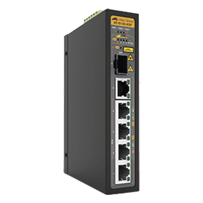 ALLIED TELESIS Switch Industrial PoE+ No-Administrable de 5 Puertos 10/100/1000 Mbps (4 Puertos son PoE+) + 1 puertos SFP, 90 W