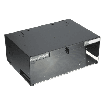 PANDUIT Panel de Distribución de Fibra Óptica, Acepta 12 Placas FAP o FMP, Bandeja Deslizable e Inclinable Hacia Abajo, Hasta 288 Fibras, Color Negro, 4UR