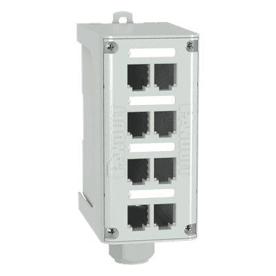 PANDUIT Panel de Parcheo Modular para Fibra Óptica, de Instalación en Riel DIN Estándar de 35mm, 8 Puertos Mini-Com, Color Gris