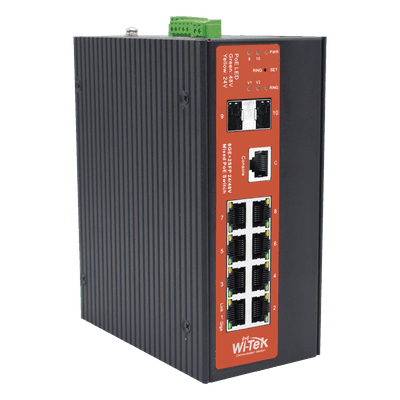 WI-TEK Switch Industrial Administrable Gigabit con 2 Puertos PoE bt + 6 Puertos PoE af/at o 24 V Pasivo + 2 SFP Gigabit, 240 W