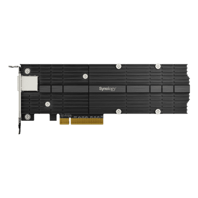 SYNOLOGY Adaptador Combinado SSD M.2 y 10 GbE | PCIe 3.0 x8 | 2 Ranuras NVMe M.2 22110/2280 | Puerto 10GBASE-T RJ45 | Autonegociación 10/5/2,5/1 Gbps | Compatible con SSD NVMe SNV3000.