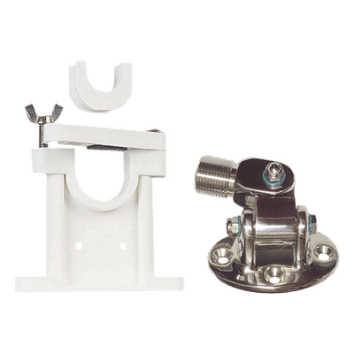 SYSCOM Kit de montaje de acero inoxidable ajustable con soporte para antenas de 1" ó 1 1/2" de Diámetro. Rosca Estándar 1" x 14 Hilos.