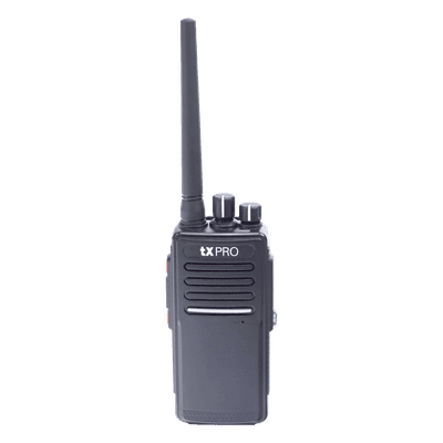 TXPRO Radio Portátil UHF 400-512 MHz, Digital DMR y Analógico, 5 W, Incluye antena, batería, cargador y clip, 16 canales preconfigurados