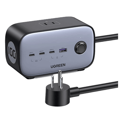 UGREEN Cargador de Escritorio y Tomacorriente Múltiple | 3 Puertos USB-C | 1 Puertos USB-A | 3 Tomacorriente de CA | Tecnología GaN II | 1 USB 100W PD | Carga Rápida | Diseño Innovador en Forma de Cubo | Interruptor de Apagado.