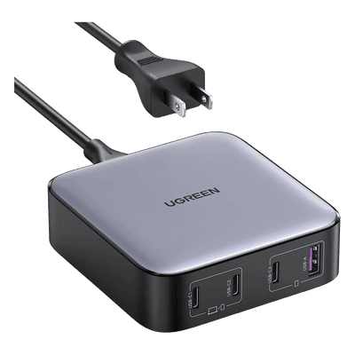 UGREEN Cargador de Escritorio de 100W | 4 Puertos de Carga Rápida | 3 USB-C | 1 USB-A | Tecnología GaN II +SIC | Power Delivery 3.0 | Quick Charge 4.0 | Chip Confiable y Carga Inteligente | Optimiza la Experiencia de Carga