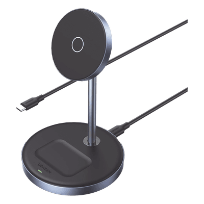 UGREEN Soporte de Carga Inalámbrica | 3 en 1 | Compatible con MagSafe | Perfecto para iPhone y AirPods | Carga Rápida Adaptativa /Simultanea | Múltiples Protecciones | Luz Indicadora LED | Aleación de Aluminio | Incluye Cable