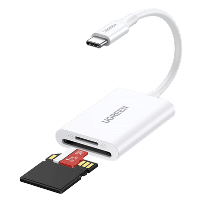 UGREEN Lector de Tarjetas USB-C 3.1 | Soporta Micro-SD (TF) /SD | 5Gbps | 170 MB/s | OTG | Soporta hasta 2TB | Admite intercambio en Caliente | 2 tarjetas simultaneas | Soporta Windows/Mac OS/Linux | Color Blanco