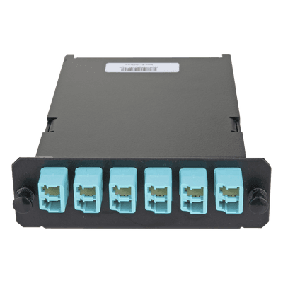 PANDUIT Placa Acopladora de Fibra Óptica FAP, Con 12 Pigtails Ribbon y 6 Conectores LC Duplex (12 Fibras), Para Fibra Multimodo OM3/OM4, Color Aqua