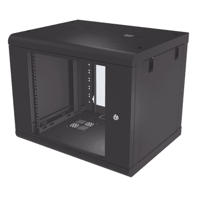 LINKEDPRO Gabinete de Pared de 9U con Puerta de Cristal Templado, 479.5 mm de Profundidad, Rack de 19'', Acero Reforzado Color Negro.