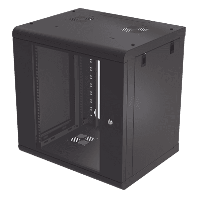 LINKEDPRO Gabinete de Pared de 12U con Puerta de Cristal Templado, 479.5 mm de Profundidad, Rack de 19'', Acero Reforzado Color Negro.
