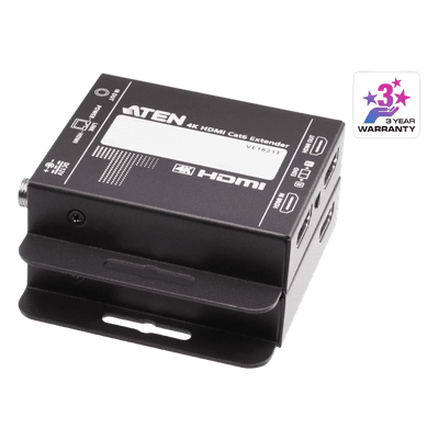 ATEN Kit Extensor HDMI | 4K sobre Cat 6 | 4096x2160 @ 30 Hz | Hasta 40 metros Cat 6 | Tecnología PoC | EDID Switch y Copia | Control IR Remoto | Audio Lossless 7.1CH | Metal | Plug and Play