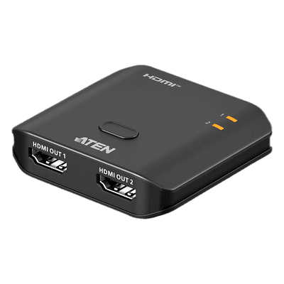 ATEN Splitter HDMI 2 Puertos True 4K Essentials | Resolución 3840x2160@60Hz | EDID Sync | HDR10+ | HDCP 2.2 | 18Gbps | LPCM 7.1 | Control por Botón | Plástico | 0.03 kg | 6.10 x 5.65 x 1.52 cm (2.4 x 2.22 x 0.6 in)