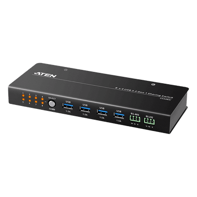 ATEN Conmutador de Uso Compartido USB 3.2 Gen 1 Industrial | 8 Puertos para Computadoras | 4 Puertos para Dispositivos | 5 Gbps | Selección por Botón, RS-232/485 o Remoto | Power on Detection | Carcasa de Metal | Montaje en Pared