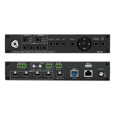 KRAMER Matrix HDMI 4x2 con Escalado Integrado | Multi-Ventana | 4K@60Hz 4:4:4 | HDBT y HDMI | HDCP 2.3 | Conmutación Sin Corte | PiP-PoP | Control Web