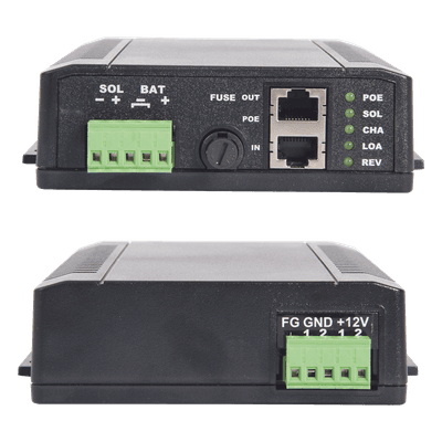TYCON POWER PRODUCTS Controlador Solar POE, Entrada 12 Vcc Hasta un Panel Solar de 125 Watts, Salida PoE Pasivo en 24 Vcc Hasta 20 Watts Máximo.
