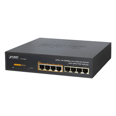 PLANET Switch no administrable PoE de 8 puertos 10/100 Mbps con 4 puertos PoE 802.3af