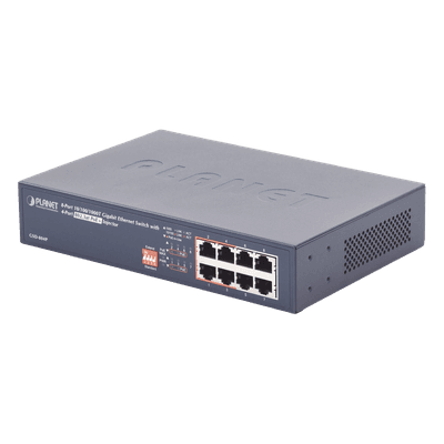 PLANET Switch PoE no Administrable, 8 Puertos 10/100/1000 Mbps con 4 Puertos PoE 802.3af/at, Modo Extender Hasta 250 mts