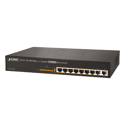 PLANET Switch no adminsitrable PoE de 8 Puertos PoE 100BaseTX + 1 Puerto 100/1000Base-T con 150W de Potencia Total