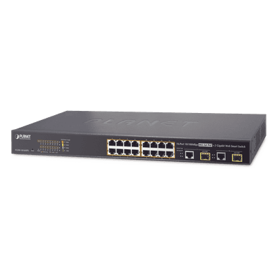 PLANET Switch Administrable L2 de 16 Puertos PoE+ y 2 Puertos Compartidos Gigabit TP/SFP