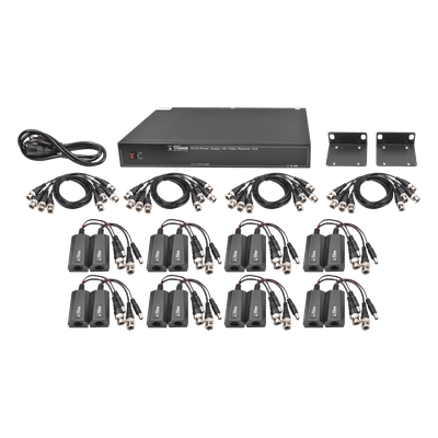 EPCOM TITANIUM Kit de 16 canales para transmisión de ALIMENTACION (NO SOPORTA COAXITRON)( de 36 Vcc a 12 Vcc) y video (HD-TVI) a distancias de hasta 250 m.
