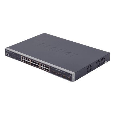 PLANET Switch Administrable L2+ de 24 puertos 10/100/1000T PoE+ con 4 puertos combo TP/SFP Gigabit