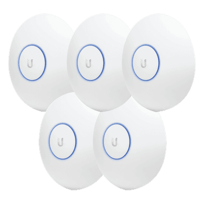 UBIQUITI Paquete de 5 Access Point UniFi de largo alcance, Doble banda 802.11ac MIMO2X2 para interior, PoE 802.3af, soporta 250 clientes, hasta 867 Mbps, Los equipos no incluyen poe se sugiere comprar aparte el modelo POE-24-12W-G