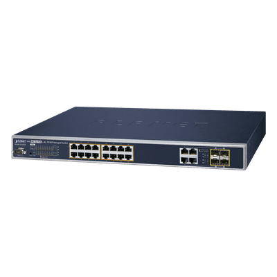 PLANET Switch Administrable 16 puertos 10/100/1000 802.3at PoE 230W y 4 puertos GigabitTP/SFP Combo