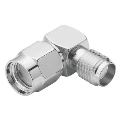RF INDUSTRIES,LTD Adaptador en Ángulo Recto de Conector SMA Macho Inverso a SMA Hembra, Níquel/ Oro/ Teflón.
