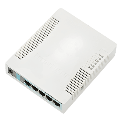 MIKROTIK RouterBoard, 5 Puertos Gigabit Ethernet, 1 Puerto USB, WiFi 2.4 GHz 802.11b/g/n, Antena de 2.5 dbi hasta 1W de potencia