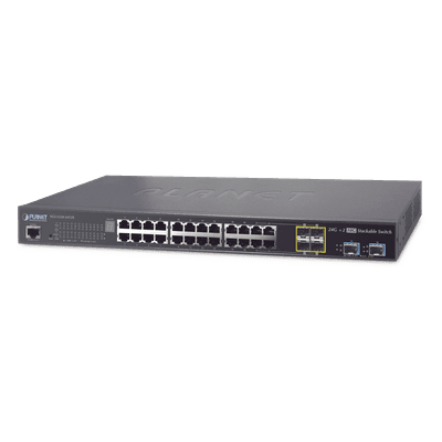 PLANET Switch de Acceso Stack Capa 2+ de 24 puertos + 4 compartidos TP/SFP + 2 Puertos 10G SFP+ Stack