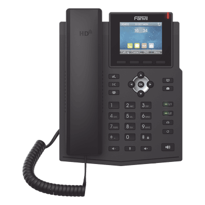 FANVIL Teléfono IP empresarial para 4 líneas SIP con pantalla LCD de 2.8 pulgadas a color, puertos Gigabit, IPv6, Opus y conferencia de 3 vías, PoE