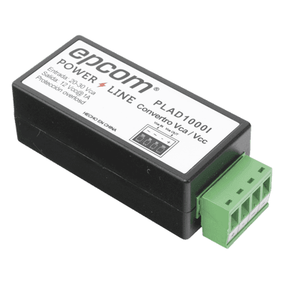 EPCOM POWERLINE (2 en 1) Convertidor de Energía 24 Vca a 12 Vcc (CA a CD) y Filtro Contra Ruido para Cámaras / Voltaje de Entrada 20~30 Vca / Salida 12Vcc @ 1 A / ENVIO DE ENERGIA A LARGAS DISTANCIAS / Terminales Tipo Tornillo.