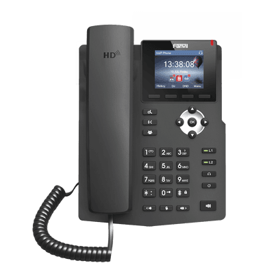 FANVIL Teléfono IP empresarial para 2 lineas SIP con pantalla LCD de 2.4 Pulgadas a color y conferencia de 3 vías, PoE