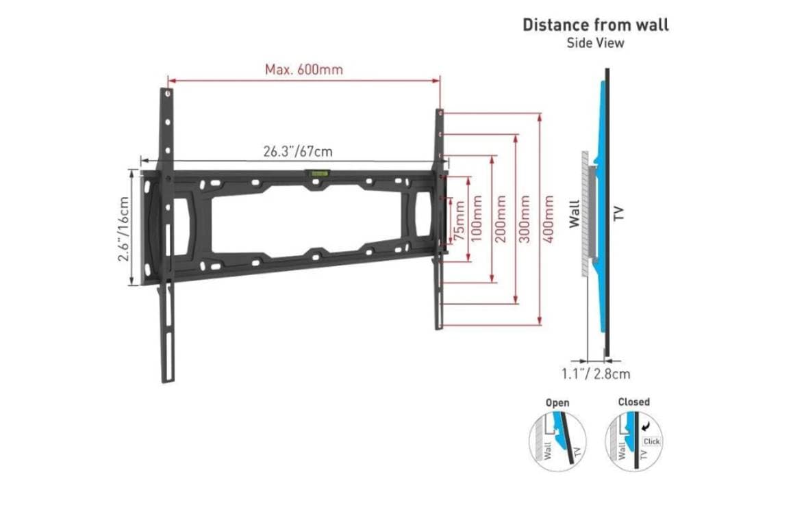 BARKAN Soporte de Pared Barkan E400+ para Pantalla Fijo/Curvo/Plano 32 - 90, hasta 60Kg, Negro