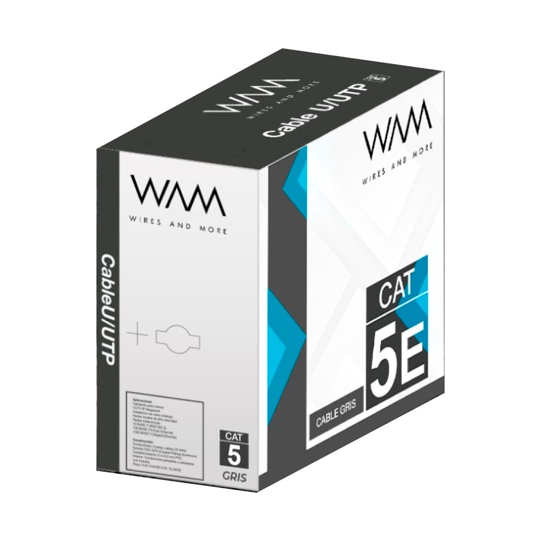 WAM Bobina UTP CAT5e para interior, 4 pares, 24 AWG, bobina de 305 mts, color gris