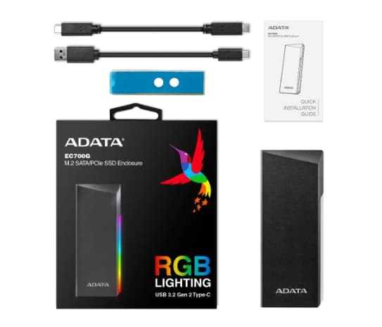 ADATA Gabinete de Unidad de Estado Solido ADATA AEC700GU32G2-CGY, M.2 PCIe/SATA, USB 3.2 Gen2 tipo C, Negro