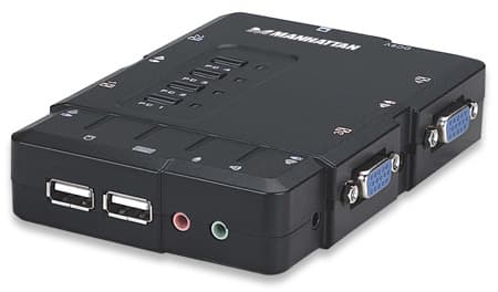 MANHATTAN 151269 Switch KVM Compacto 4 Puertos, Maneje / controle 4 computadoras USB desde un solo teclado, monitor y ratón.