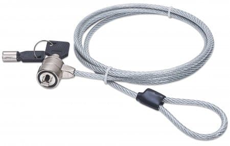 MANHATTAN 440271 Candado para Laptop con cerradura de llave, cable de acero y recubrimiento PVC transparente de 1.5mts de largo.