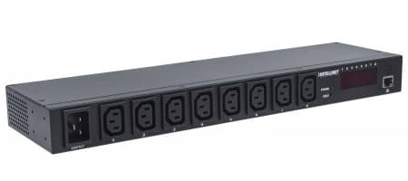 INTELLINET Barra Multicontactos INTELLINET 8 salidas para montaje en rack de 19", Metal, Negro, Metal