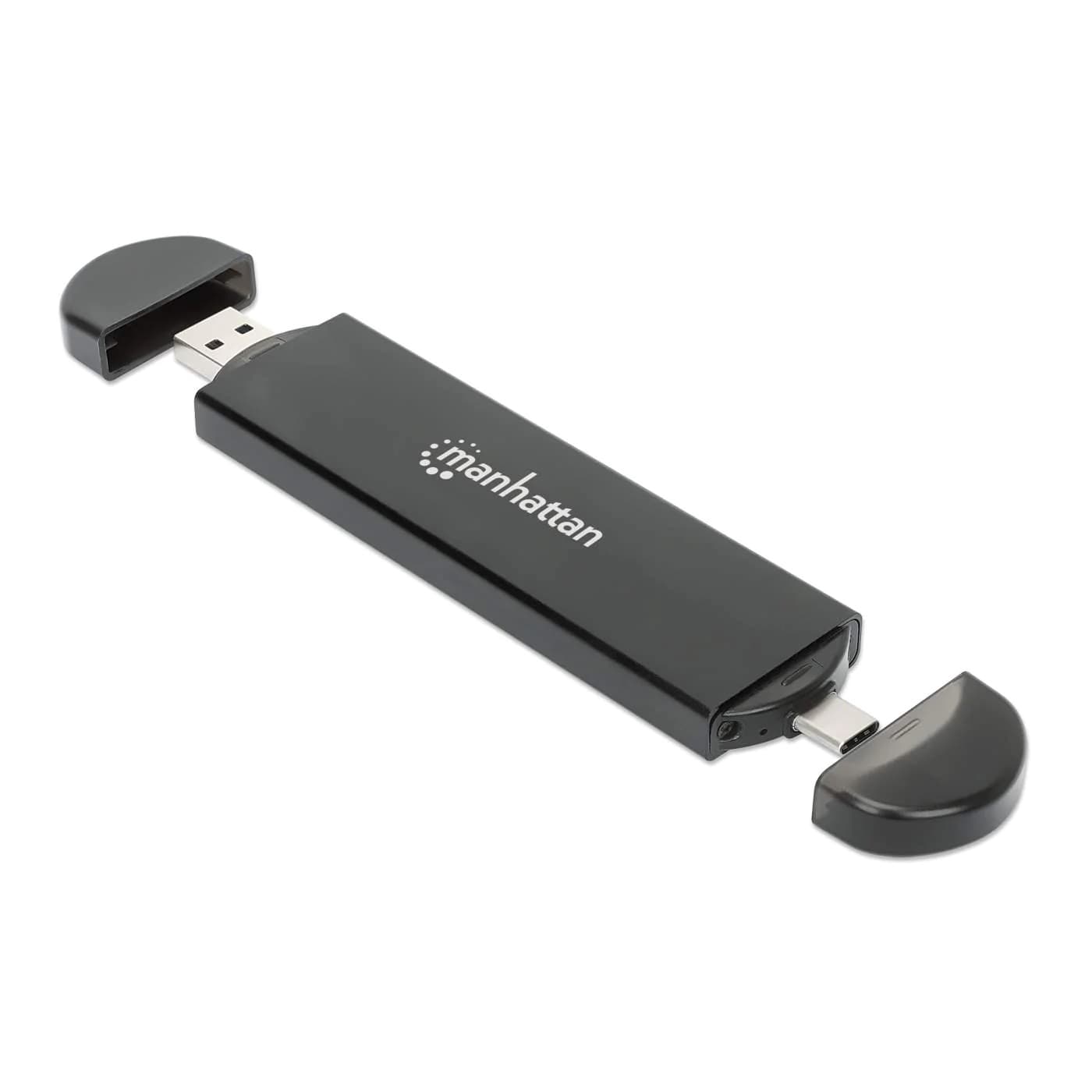 MANHATTAN 130639 Gabinete USB a SDD M.2 NVMe y SATA, Conector USB-C y USB-A integrado para una conexión de host versátil.