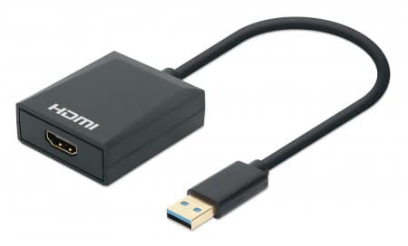 MANHATTAN 153690 Convertidor USB 3.2 Gen 1 Tipo-A Macho a HDMI Hembra, 1080p 60Hz, Negro