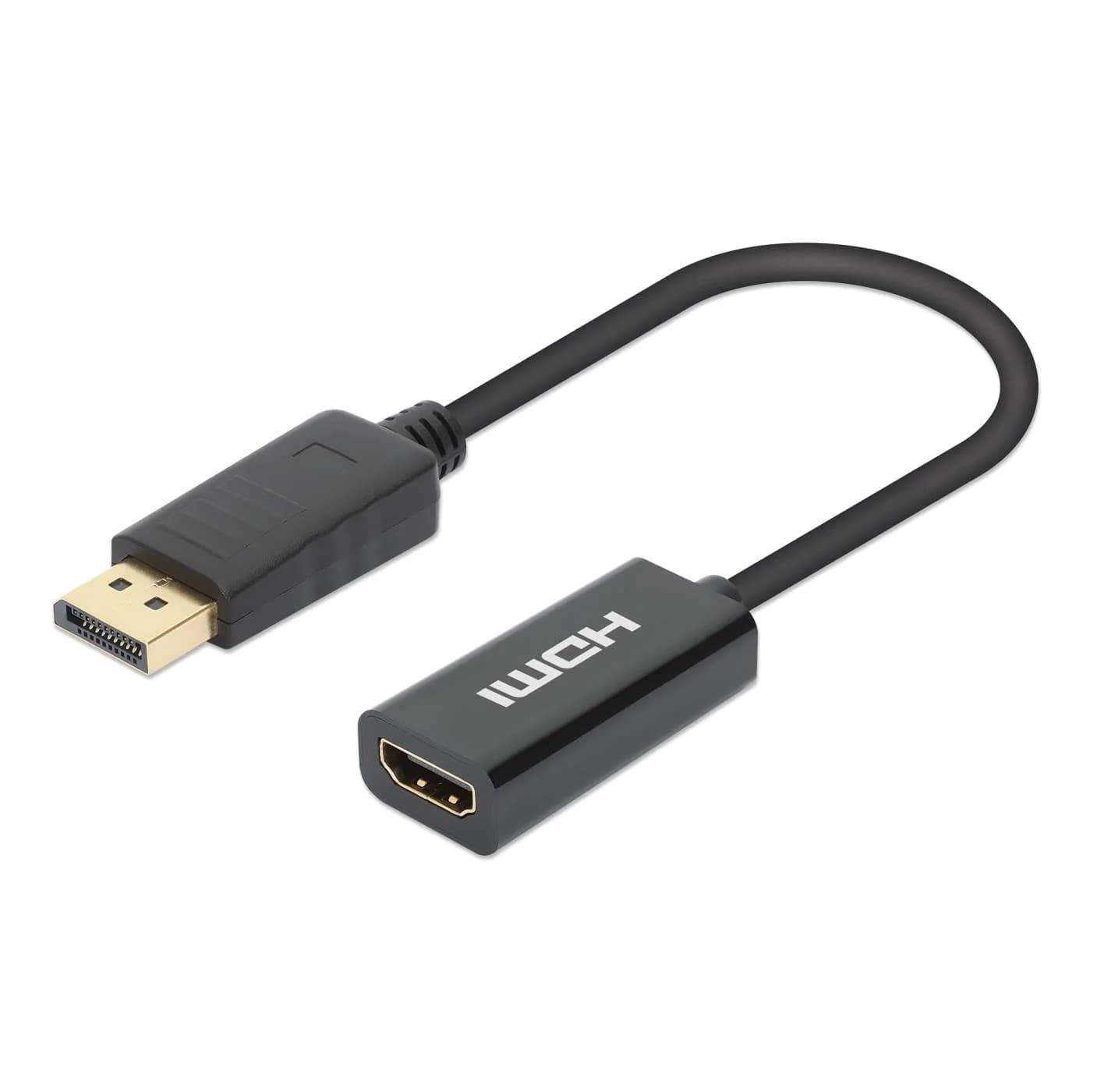 MANHATTAN 153713 Adaptador DisplayPort macho a HDMI hembra con dongle, negro Resoluciones de hasta Ultra Alta Definición (UHD) 4K 60Hz