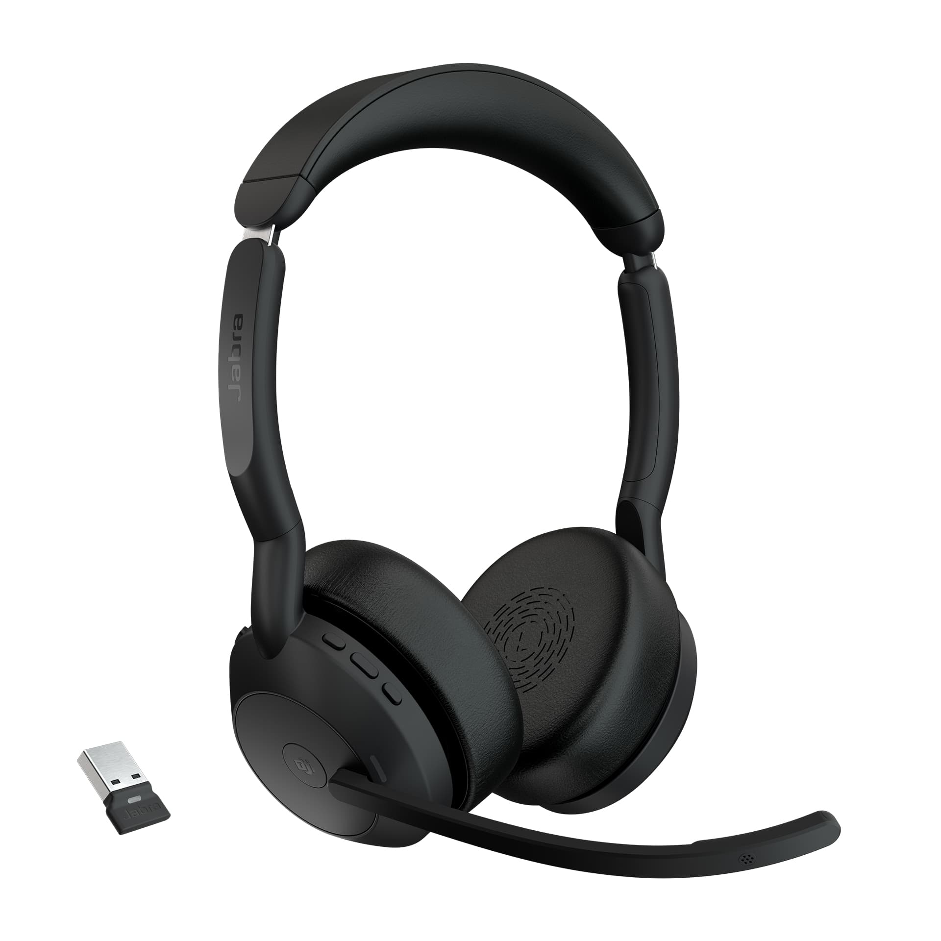 Jabra Jabra Evolve2 55 audífonos inalámbricos tipo diadema estéreo con adaptador Bluetooth Link 390a, cancelación activa de ruido y certificación para MS